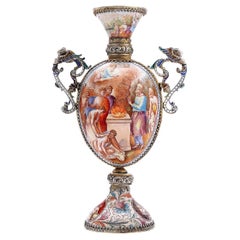 Vase autrichien du 19ème siècle en argent massif et émail, Hermann Bohn, C.1880