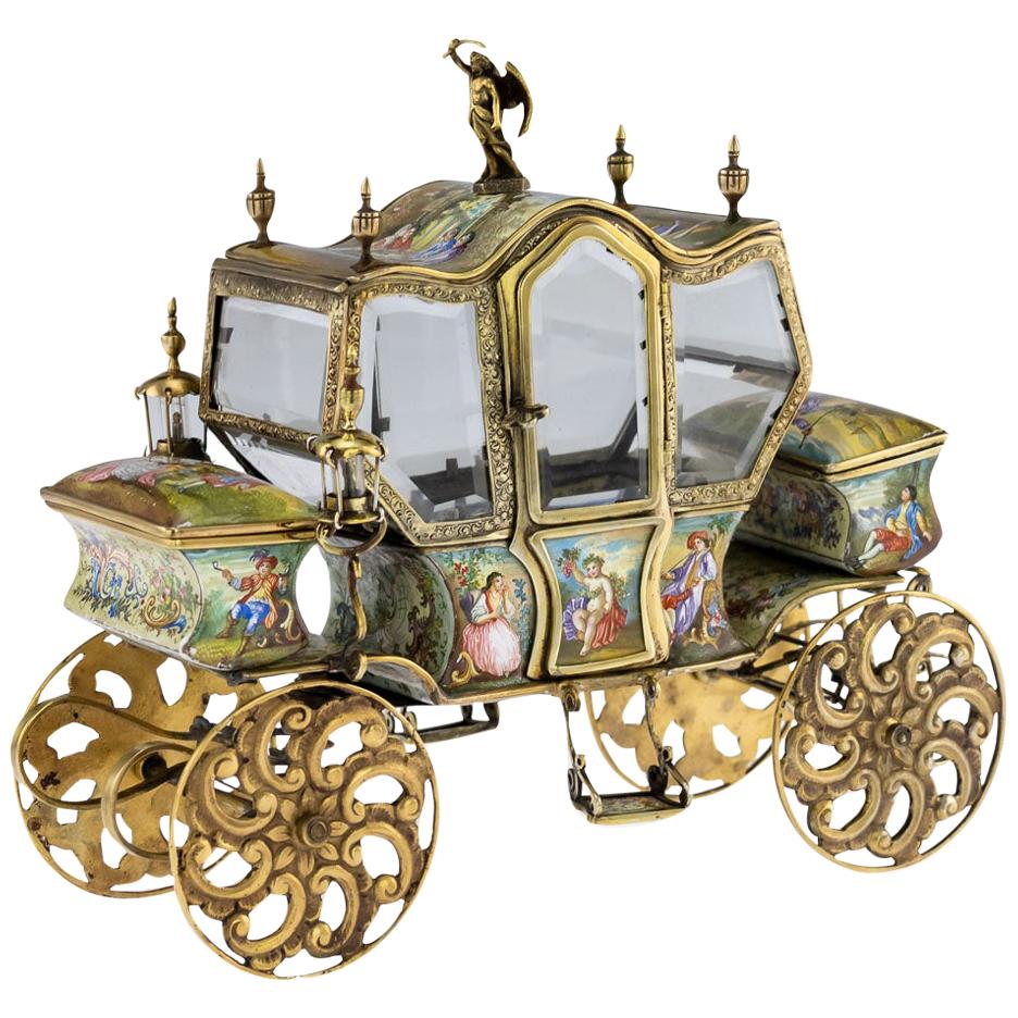 19th Century Austrian Solid Silver-Gilt and Enamel Carriage, Vienna, circa 1890