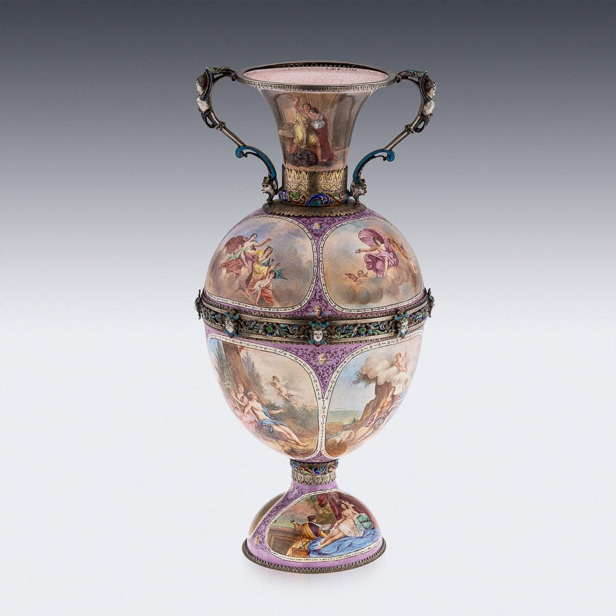 19th Century Austrian Solid Silver-Gilt & Enamel Vase, Hermann Bohm c.1880 In Good Condition In Royal Tunbridge Wells, Kent