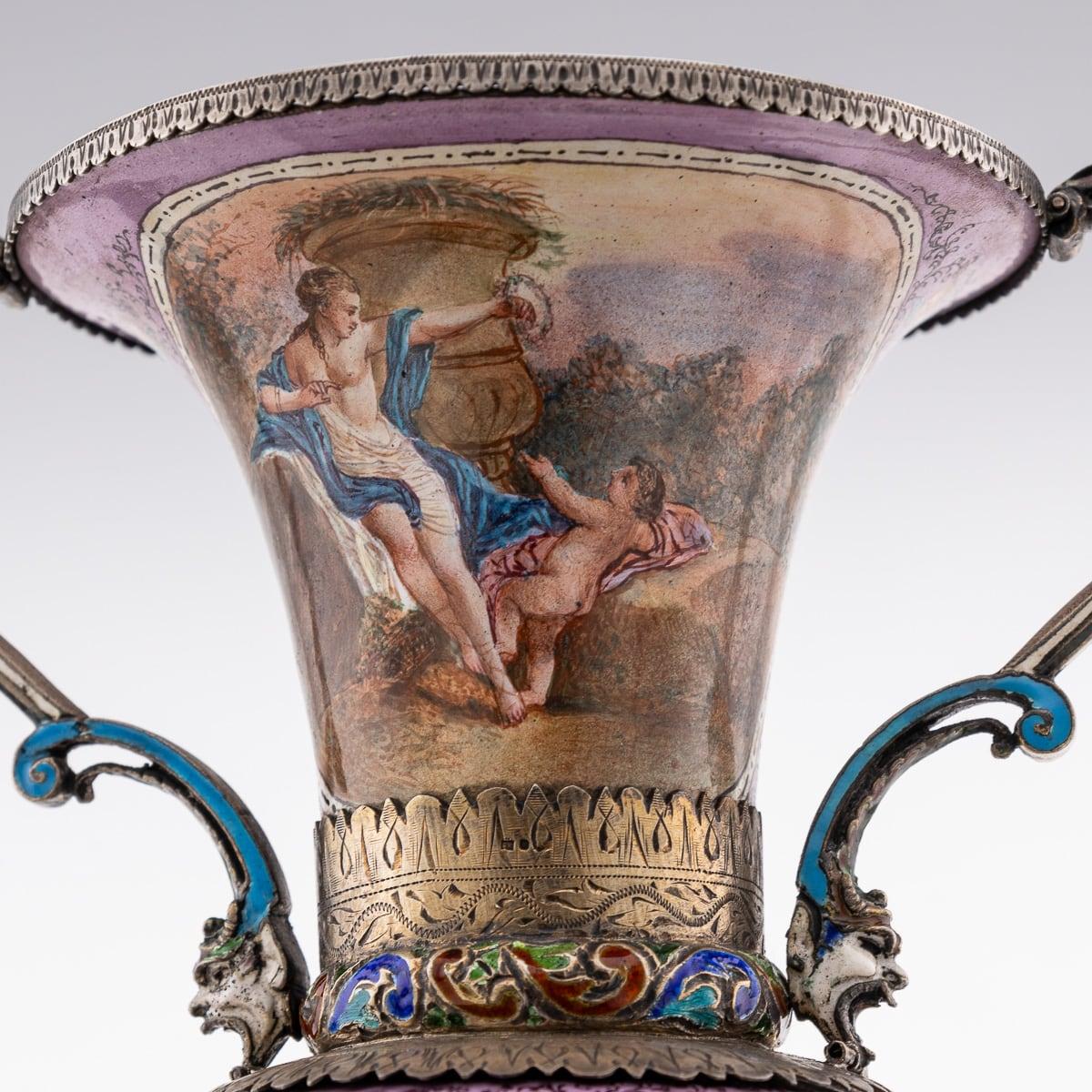 19th Century Austrian Solid Silver-Gilt & Enamel Vase, Hermann Bohm c.1880 4