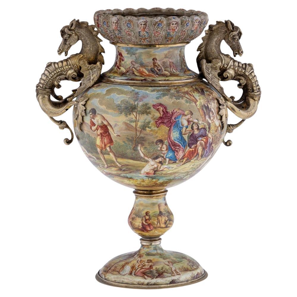 19th Century Austrian Solid Silver-Gilt & Enamel Vase, Hermann Bohm c.1880 For Sale