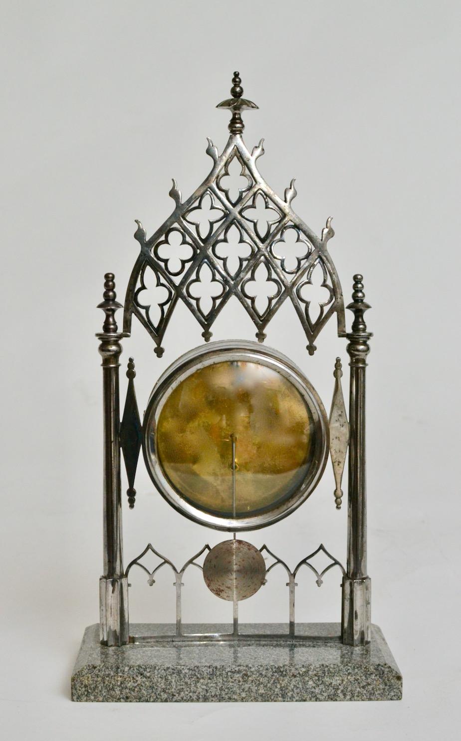 Gothic Revival 19th Century Austrian Steel and Granite Table Clock For Sale