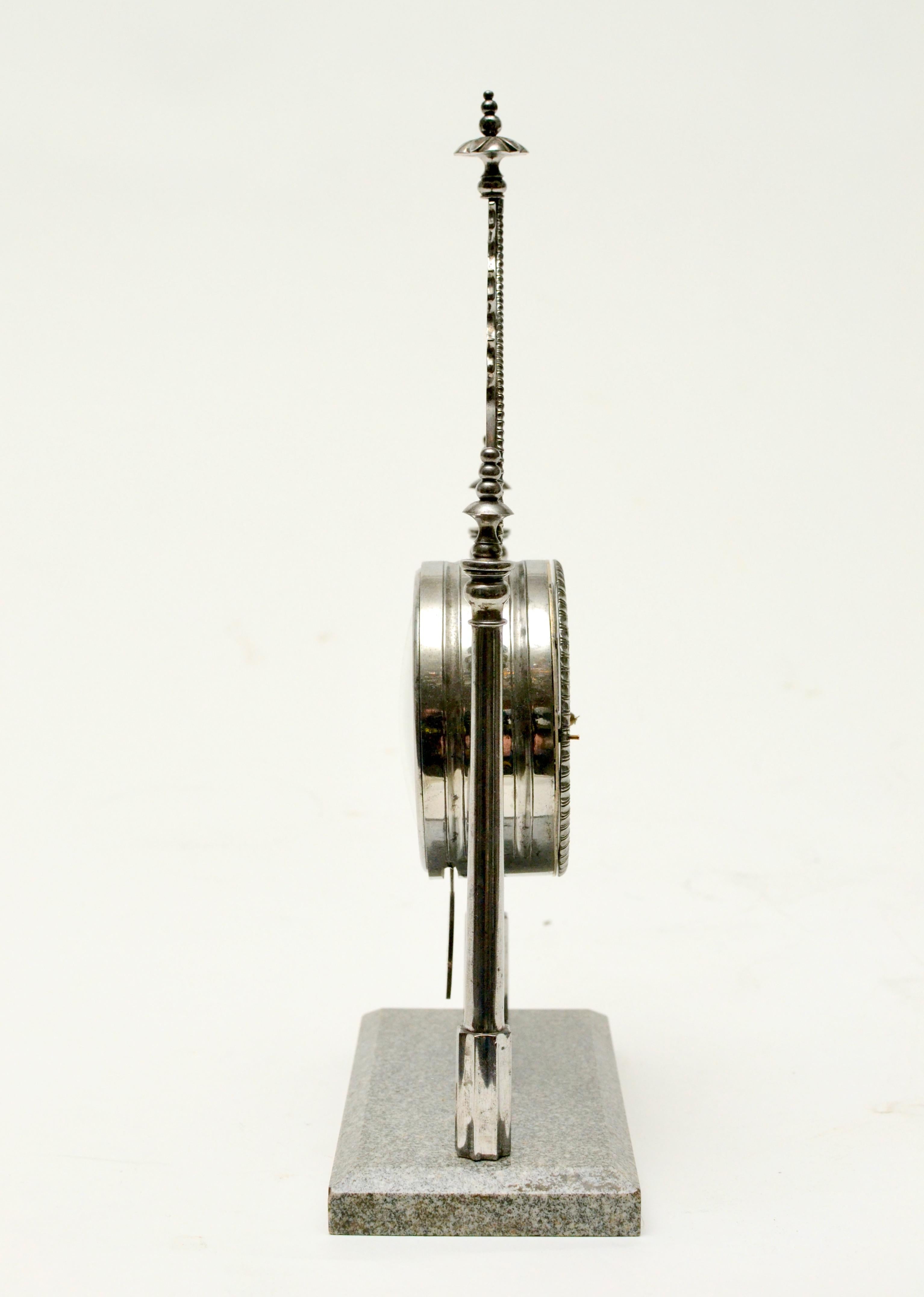 Polished 19th Century Austrian Steel and Granite Table Clock For Sale