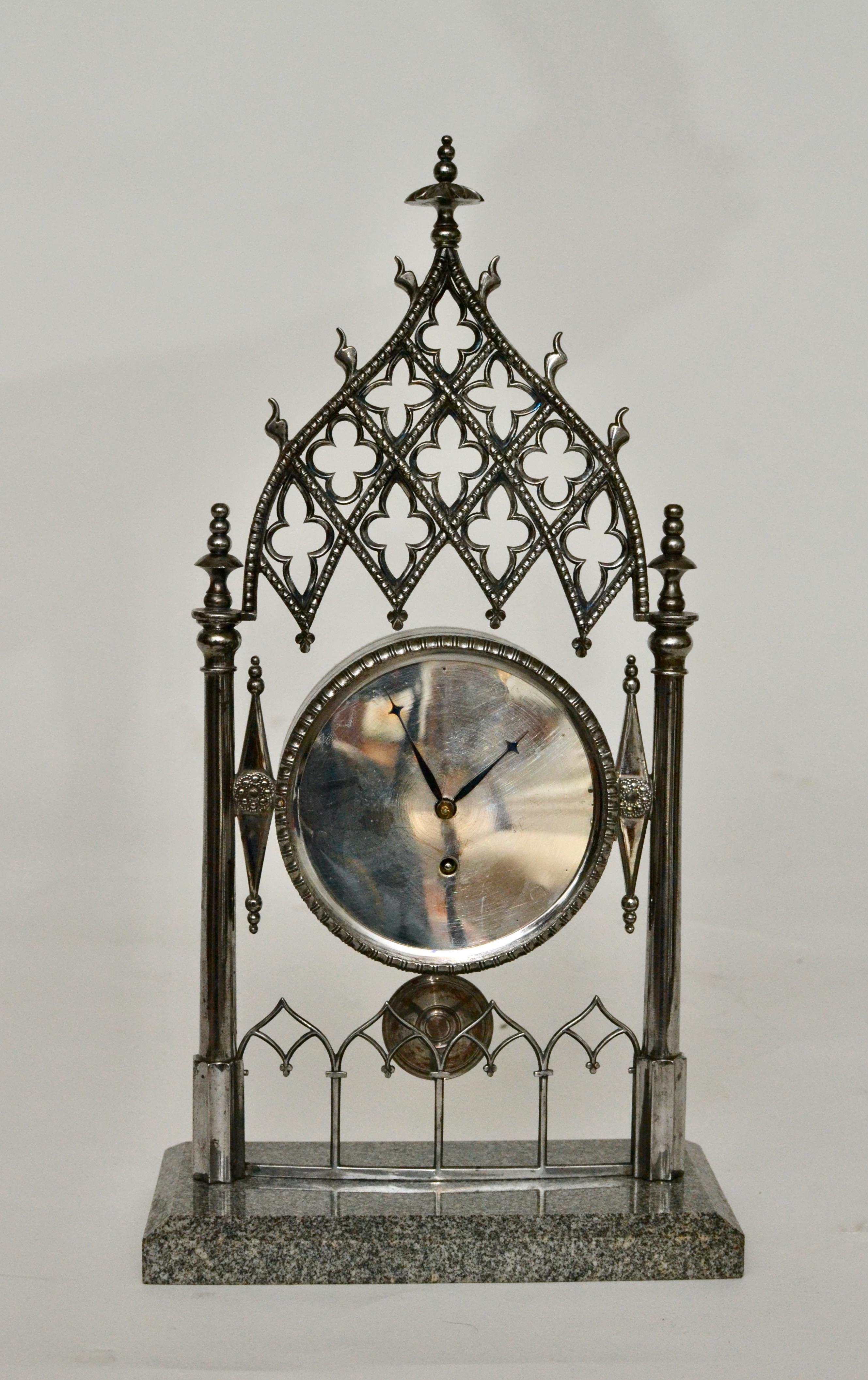 19th Century Austrian Steel and Granite Table Clock In Good Condition For Sale In Stockholm, SE