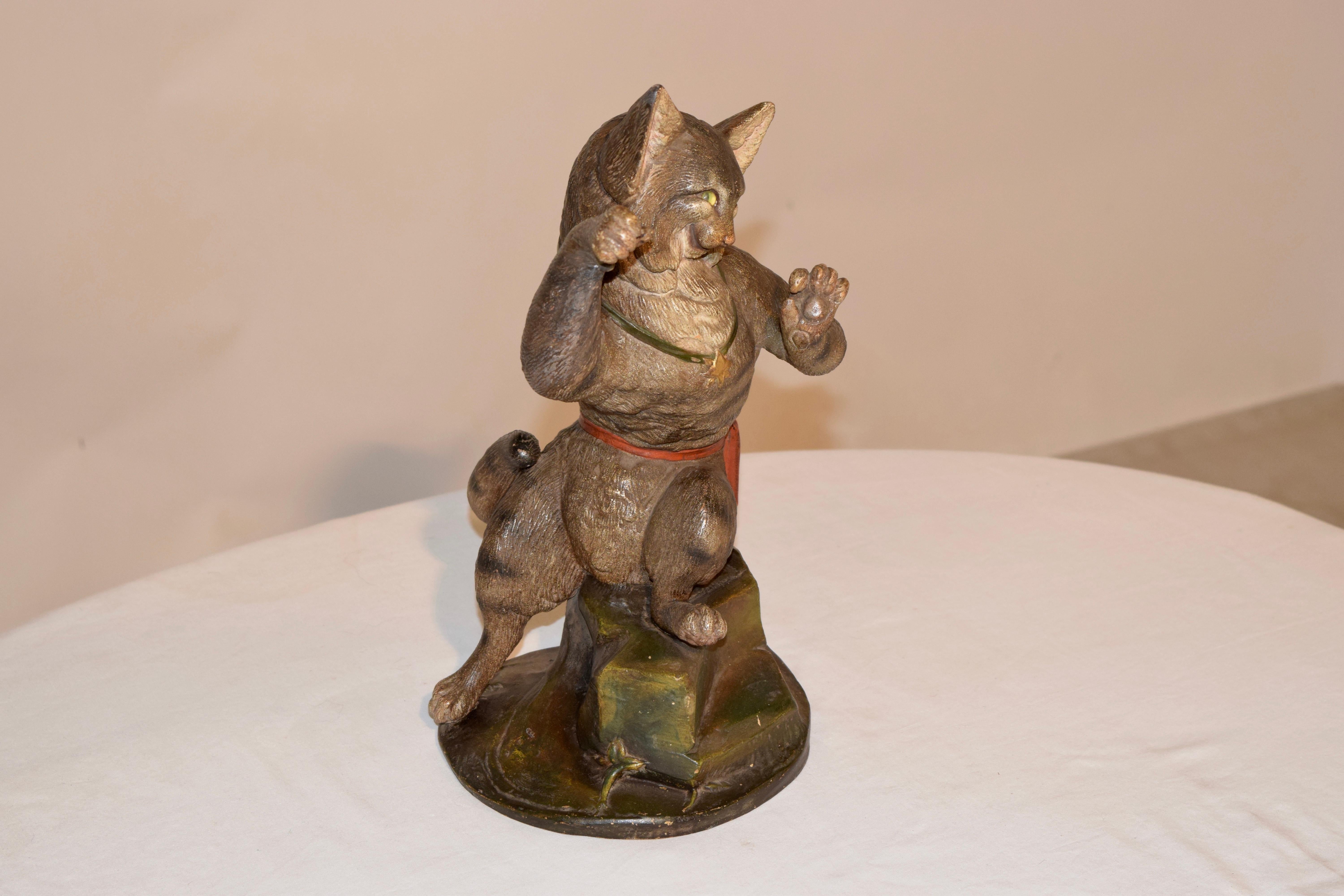 Cold-Painted 19th Century Austrian Terracotta Cat For Sale