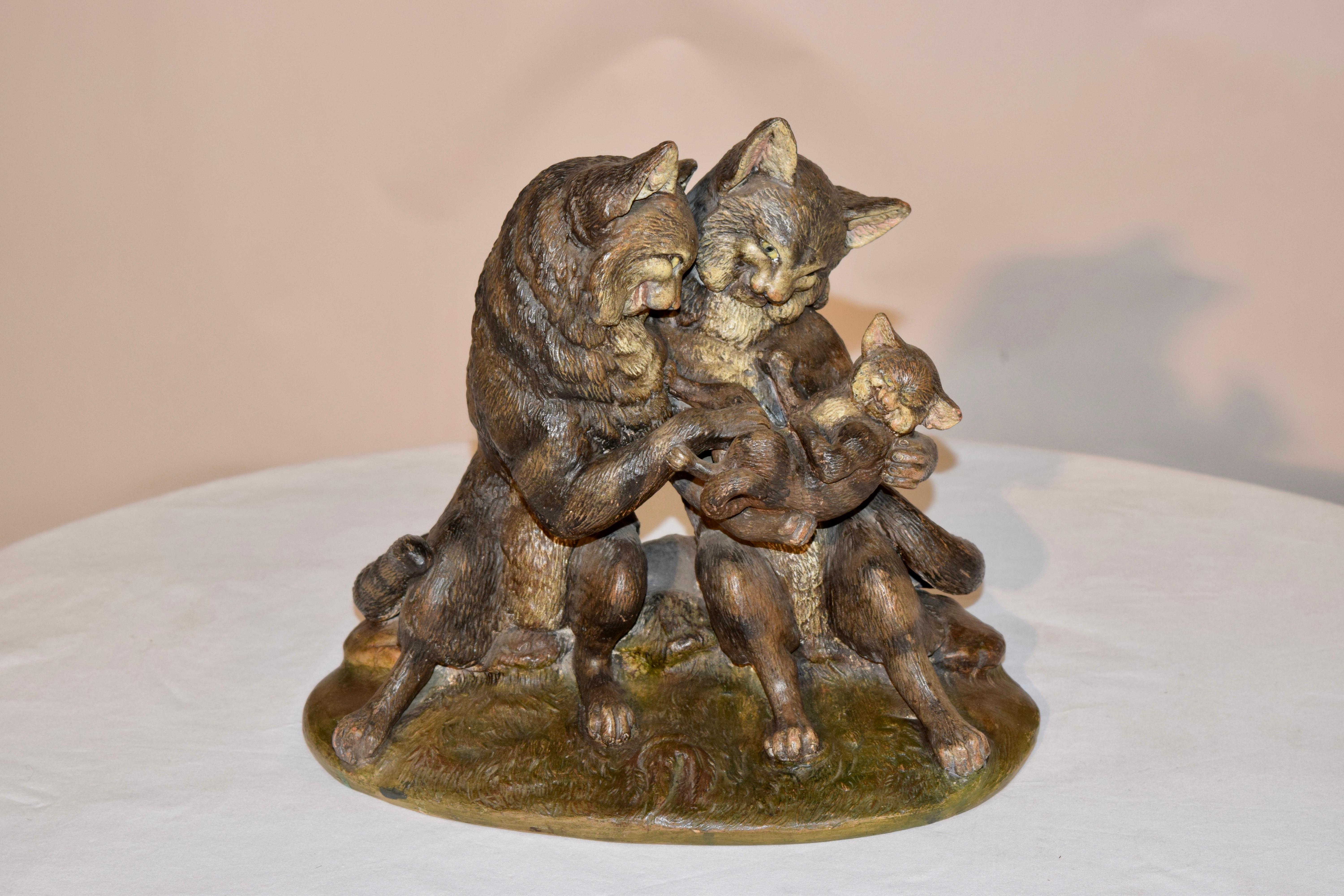 19th Century Austrian Terracotta Cat Group In Good Condition For Sale In High Point, NC