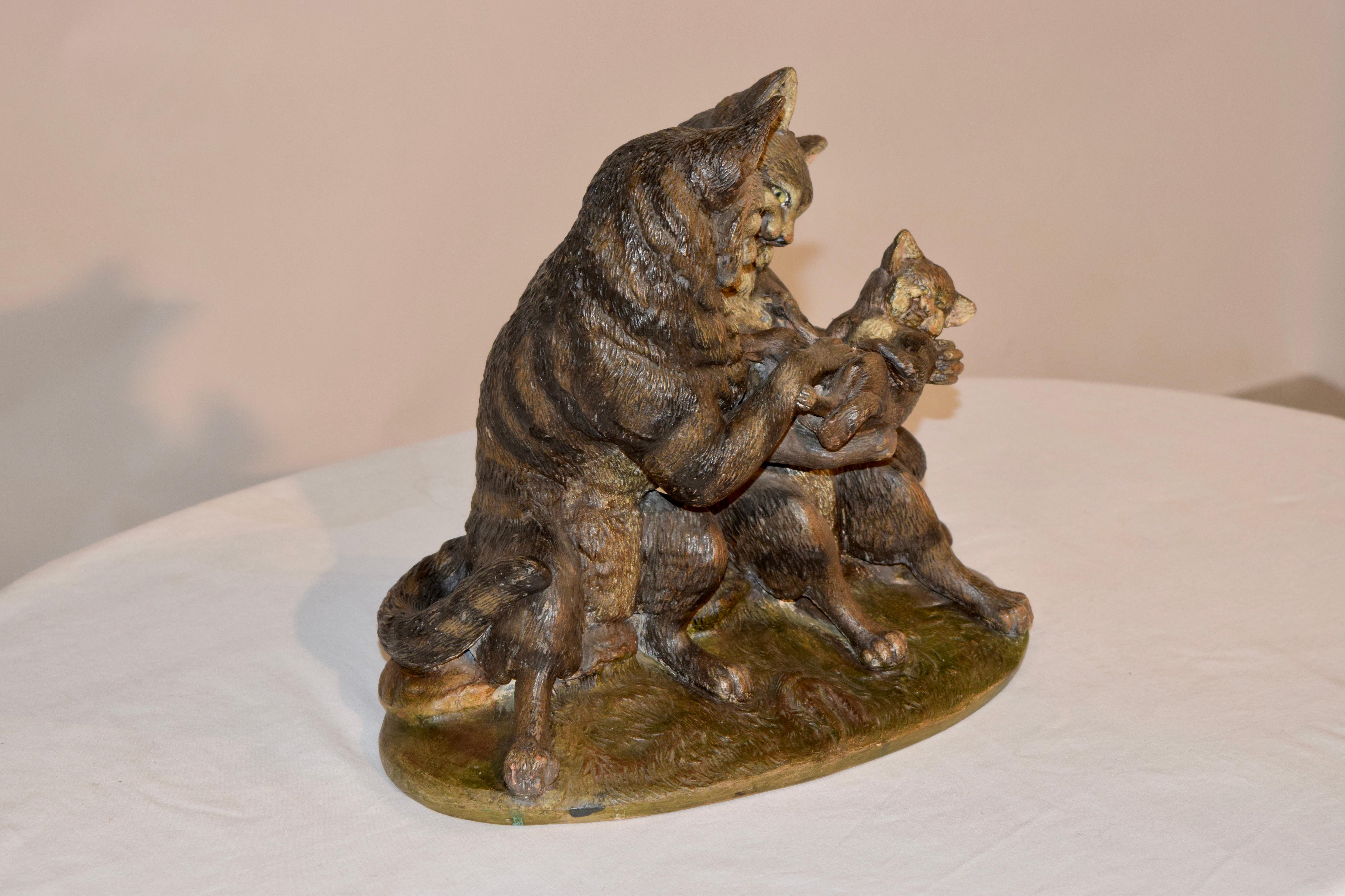 Österreichische Terrakotta-Katzengruppe aus dem 19. Jahrhundert im Angebot 1