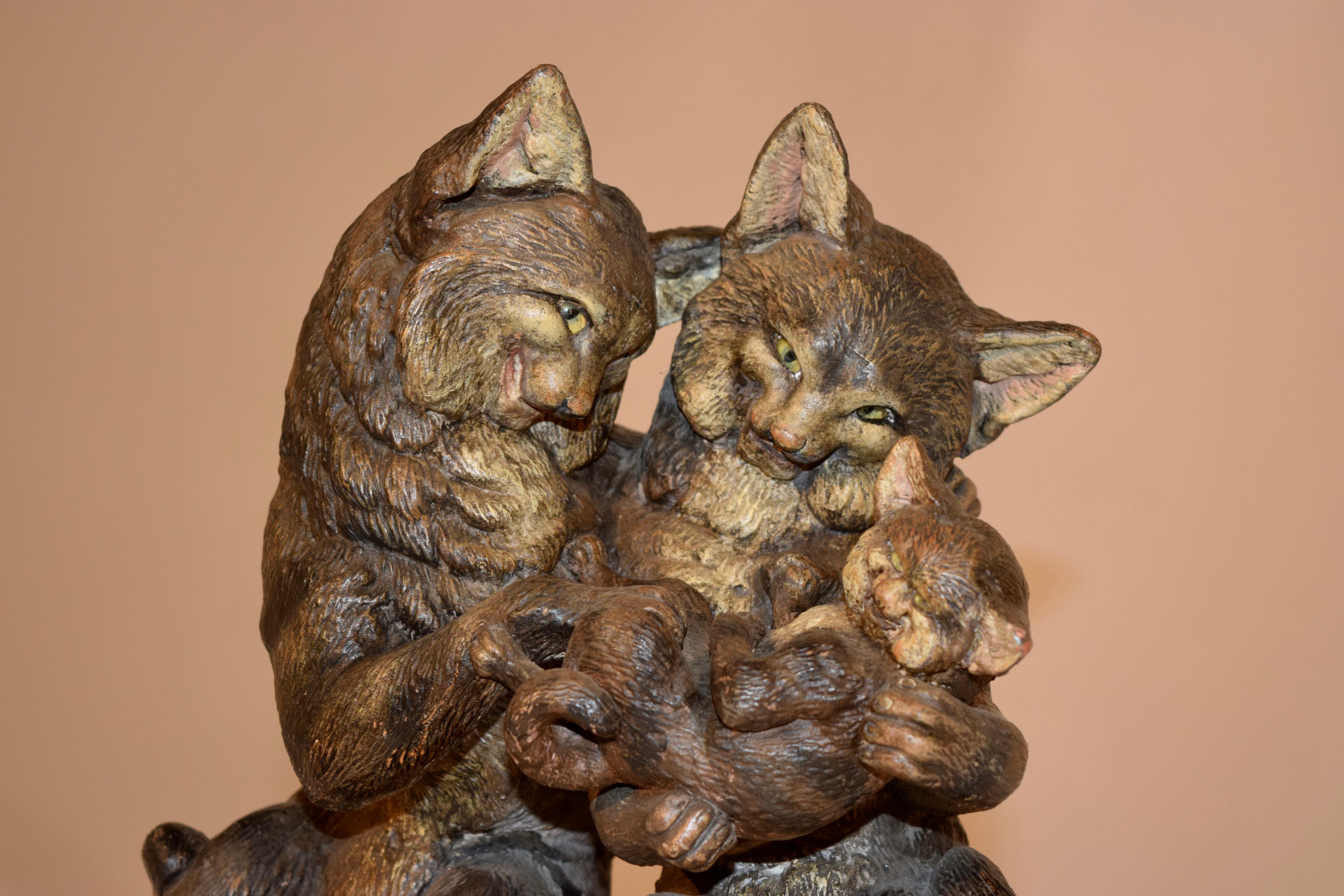 19th Century Austrian Terracotta Cat Group For Sale 4