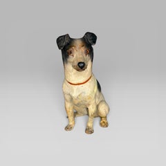 19th Century Austrian Terracotta Jack Russell Dog Sculpture Painted Figure