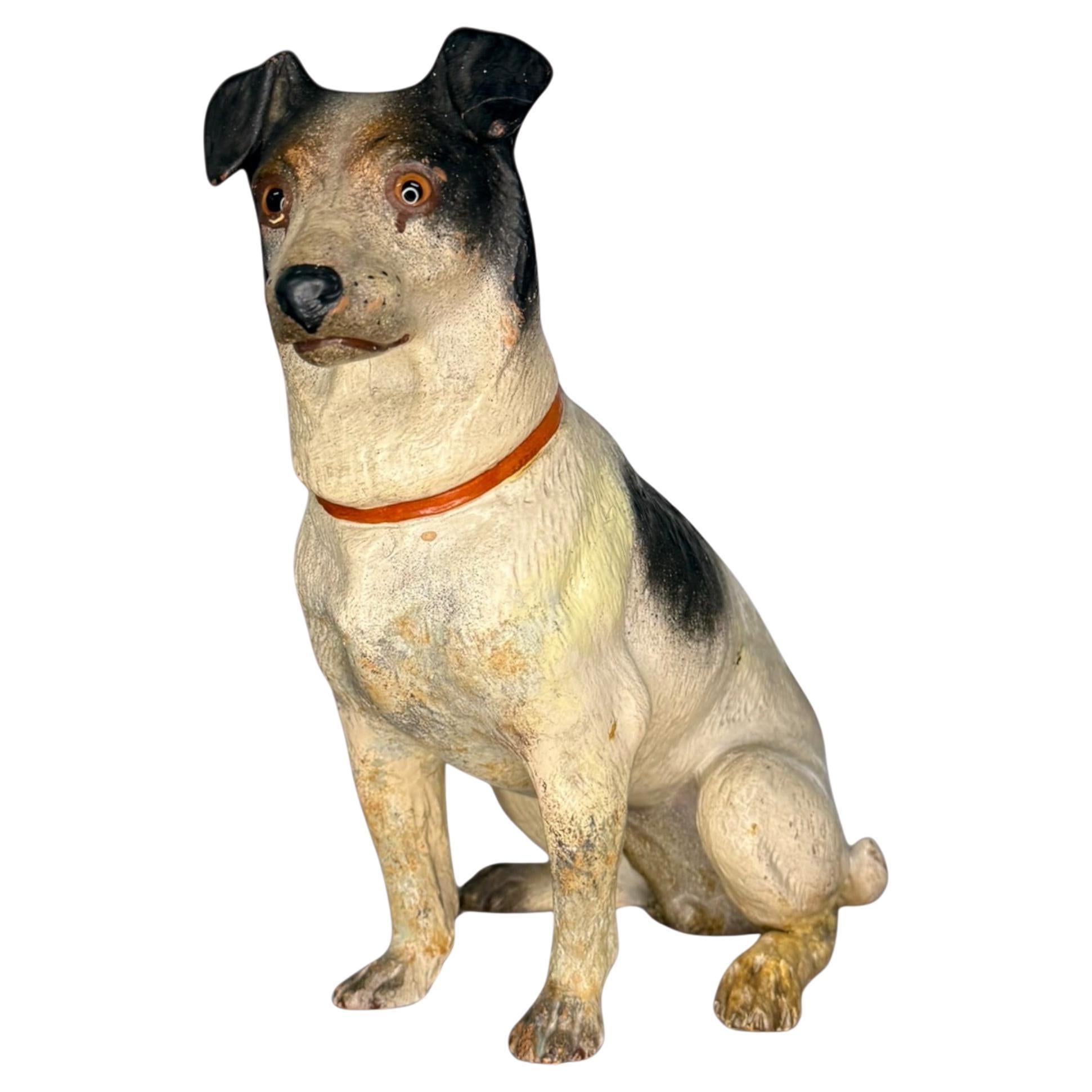 19th Century Austrian Terracotta Jack Russell Dog Sculpture Painted Figure