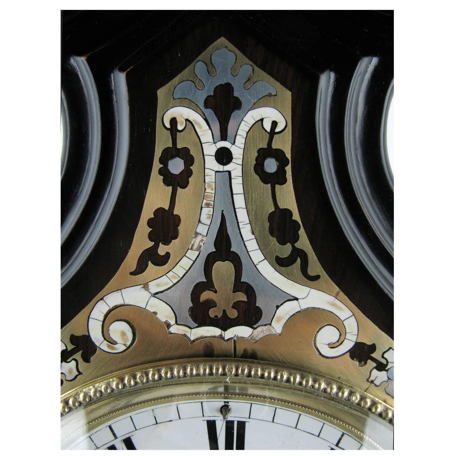 19th Century Austrian Viennese Marquetry Black Table Clock In Good Condition In Milan, IT