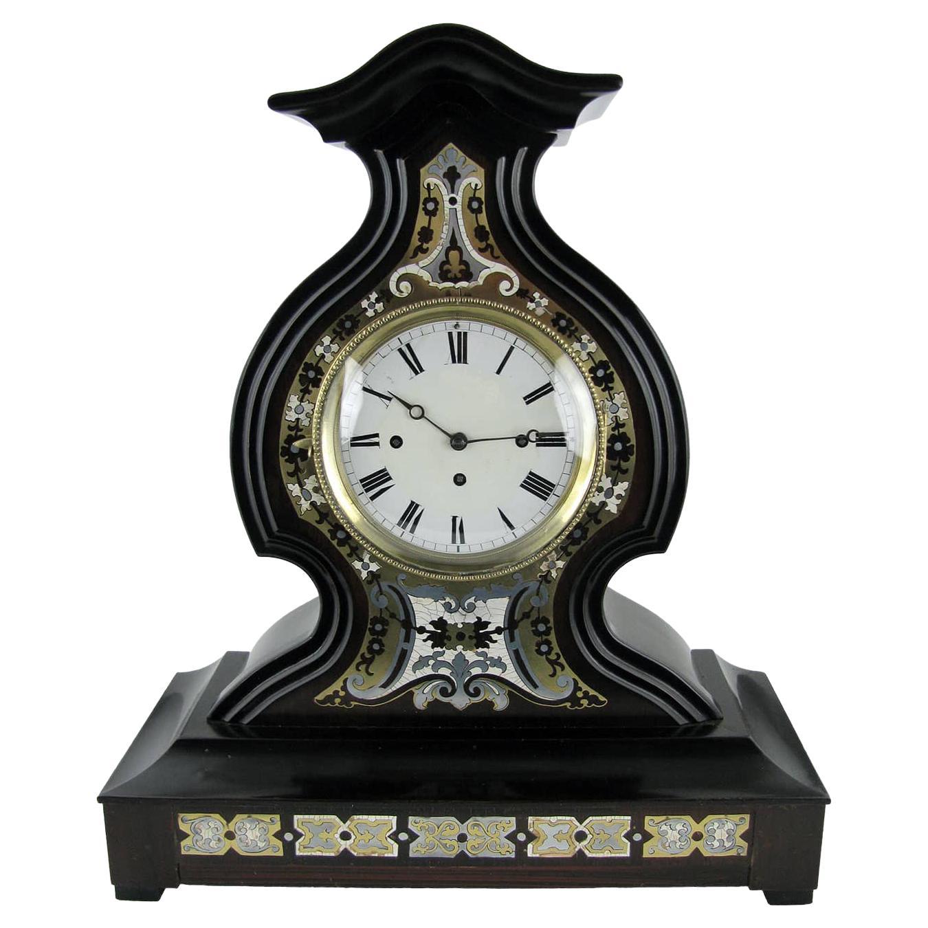 19th Century Austrian Viennese Marquetry Black Table Clock