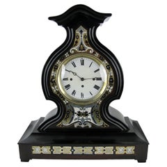 Antique 19th Century Austrian Viennese Marquetry Black Table Clock