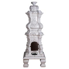 Antique 19th Century Austrian White Glazed Terracotta Kachelofen Stove