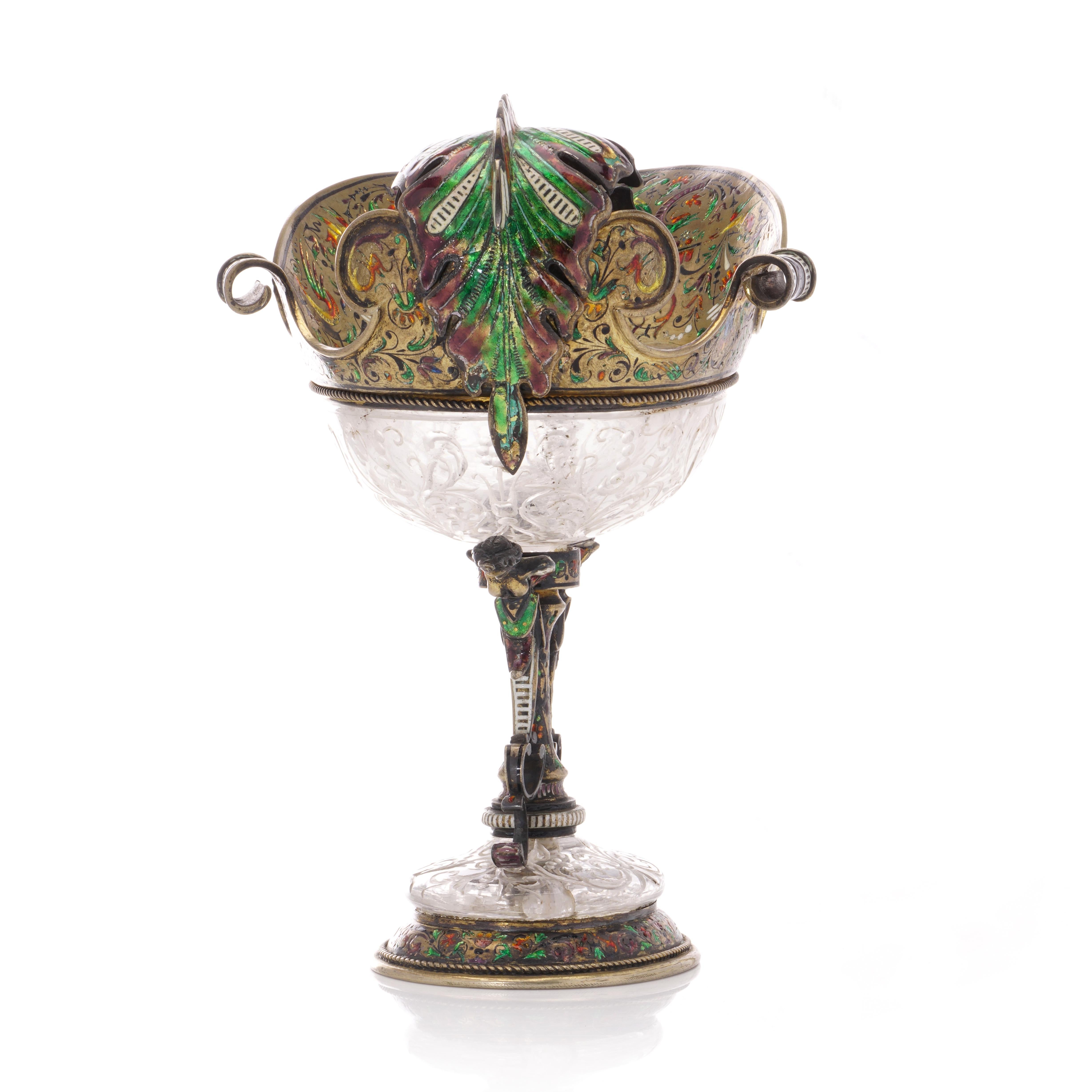 Siglo XIX Austrohúngaro Aguamanil/copa de esmalte de plata 800. muy ornamentado Austríaco en venta