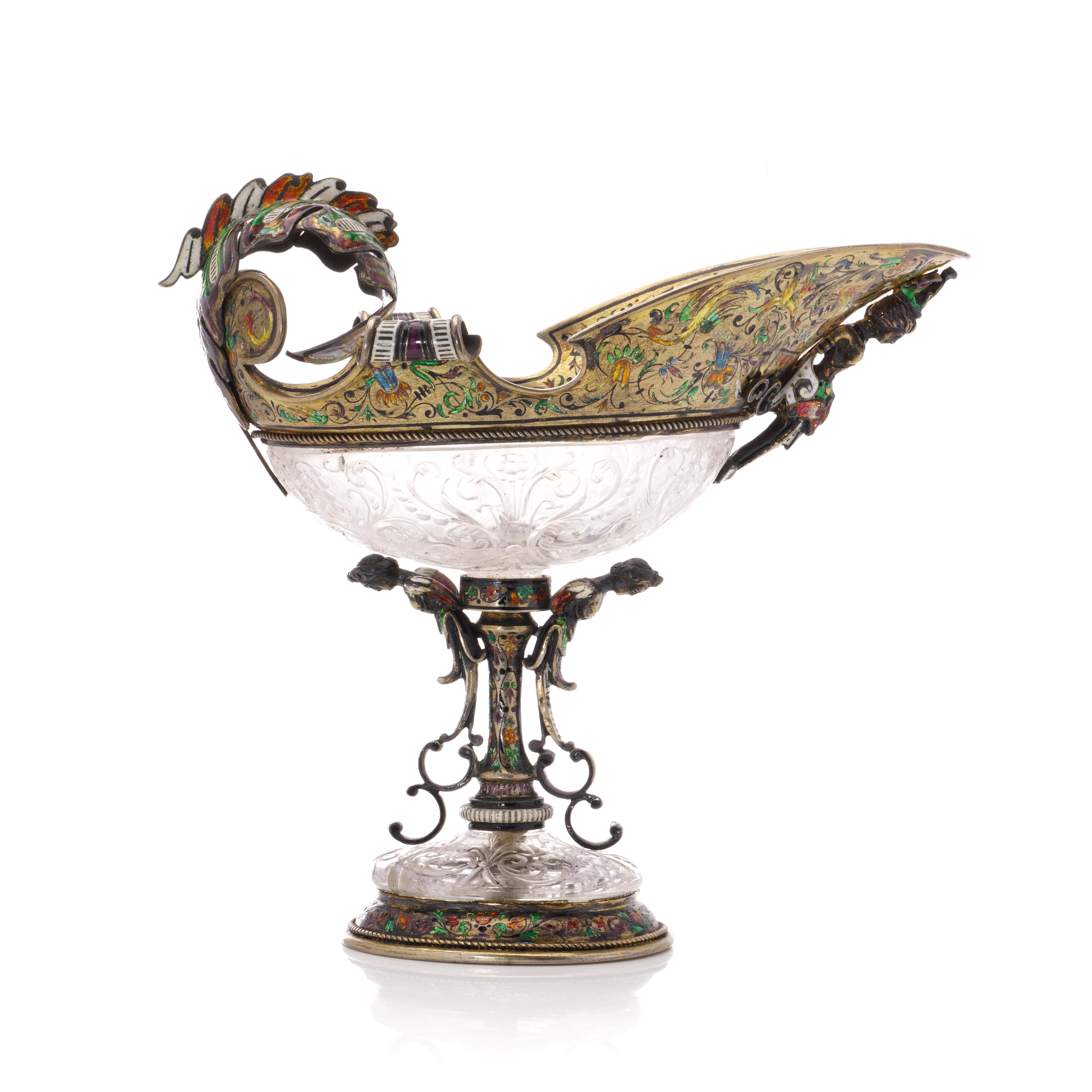 Siglo XIX Austrohúngaro Aguamanil/copa de esmalte de plata 800. muy ornamentado en venta 1