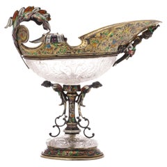 19th century Austro-Hungarian Highly ornate 800. silver enamel ewer/coupe