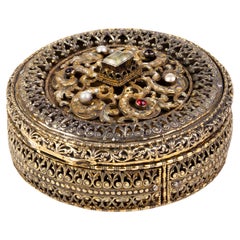 19th Century Austro-Hungarian Silver Box Inlaid with Pearls & Gems