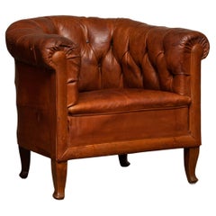 19th Century Authentic Swedish Chesterfield Model Tan Brown Tufted  Cigar Chair