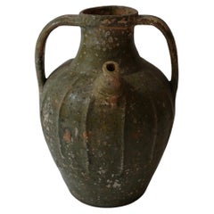 Antique 18th Century Green Auvergne France Walnut Oil Jar Pot