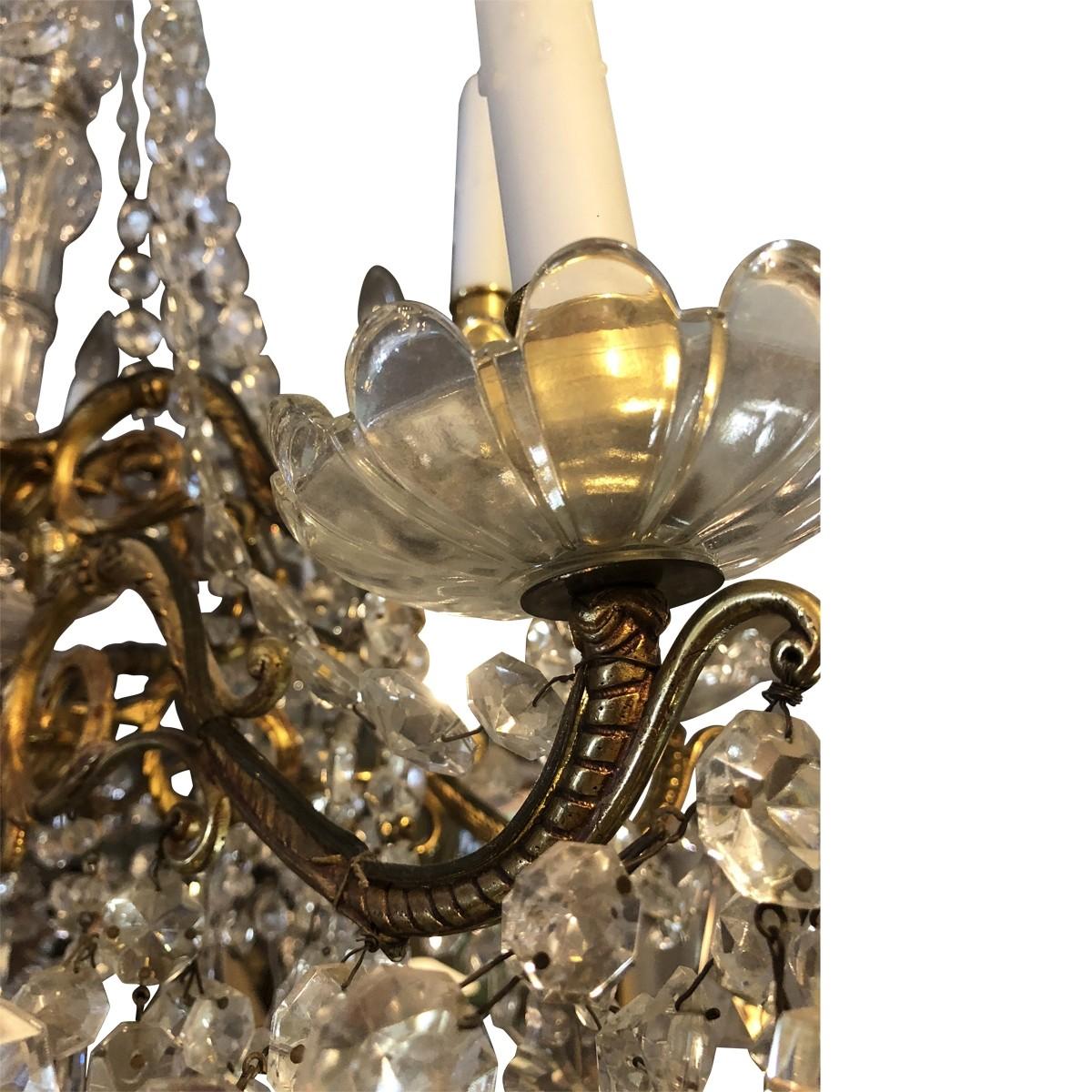 19th century Baccarat beautifully bold and sleek, this extravagant twelve-light Baccarat chandelier has most of its mass made from crystal and the frame is made from bronze gilt. The ball underneath the chandelier provides a touch if elegance and