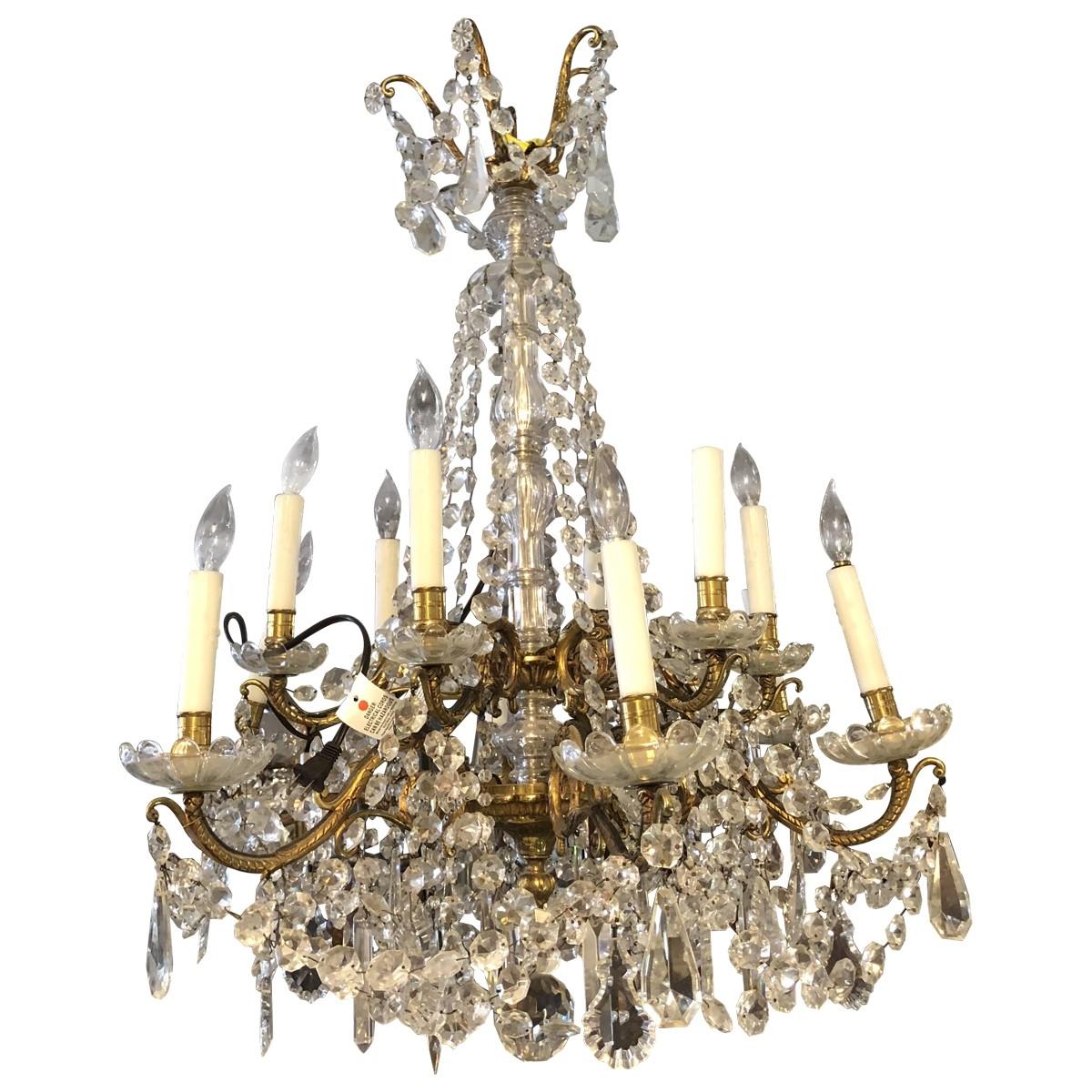 19th Century Baccarat 12-Light Crystal and Bronze Chandelier