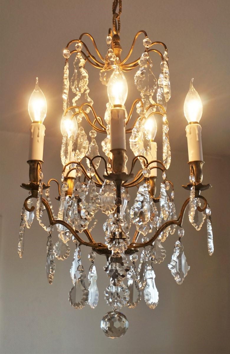 French 19th Century Baccarat Crystal Chandelier Five-Light Chandelier For Sale