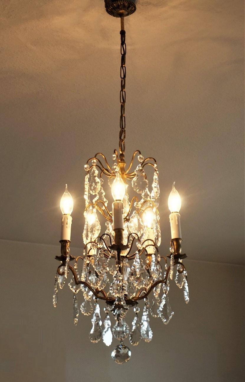 Gilt 19th Century Baccarat Crystal Chandelier Five-Light Chandelier For Sale