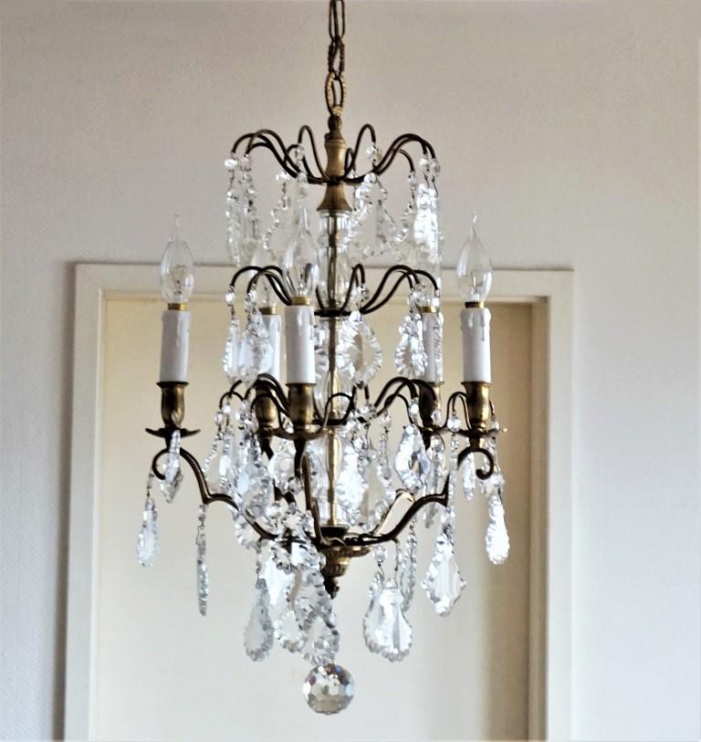 19th Century Baccarat Crystal Chandelier Five-Light Chandelier In Good Condition For Sale In Frankfurt am Main, DE