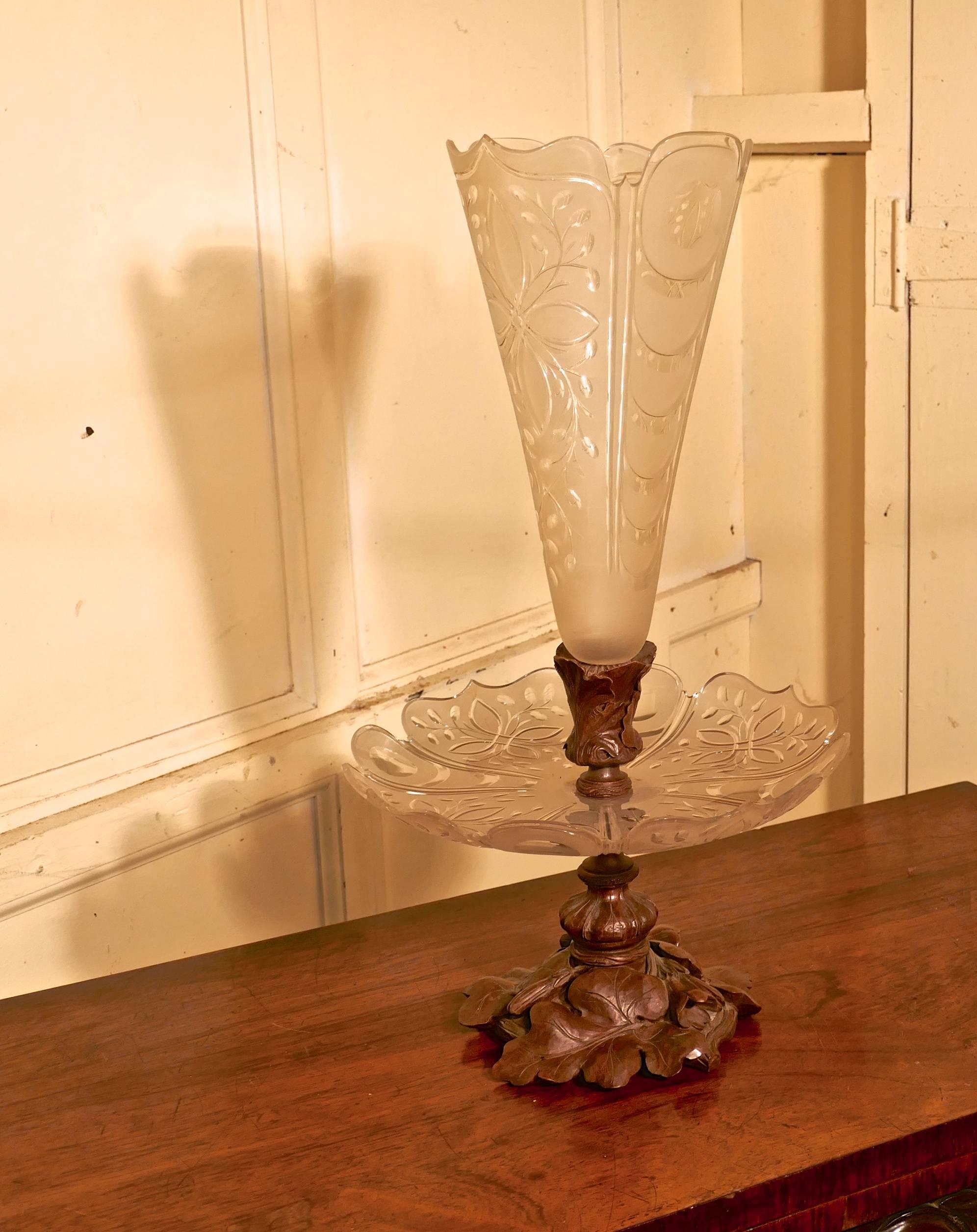 Baccarat Crystal Epergne, with Black Forest Carved Base Centrepiece For Sale 6