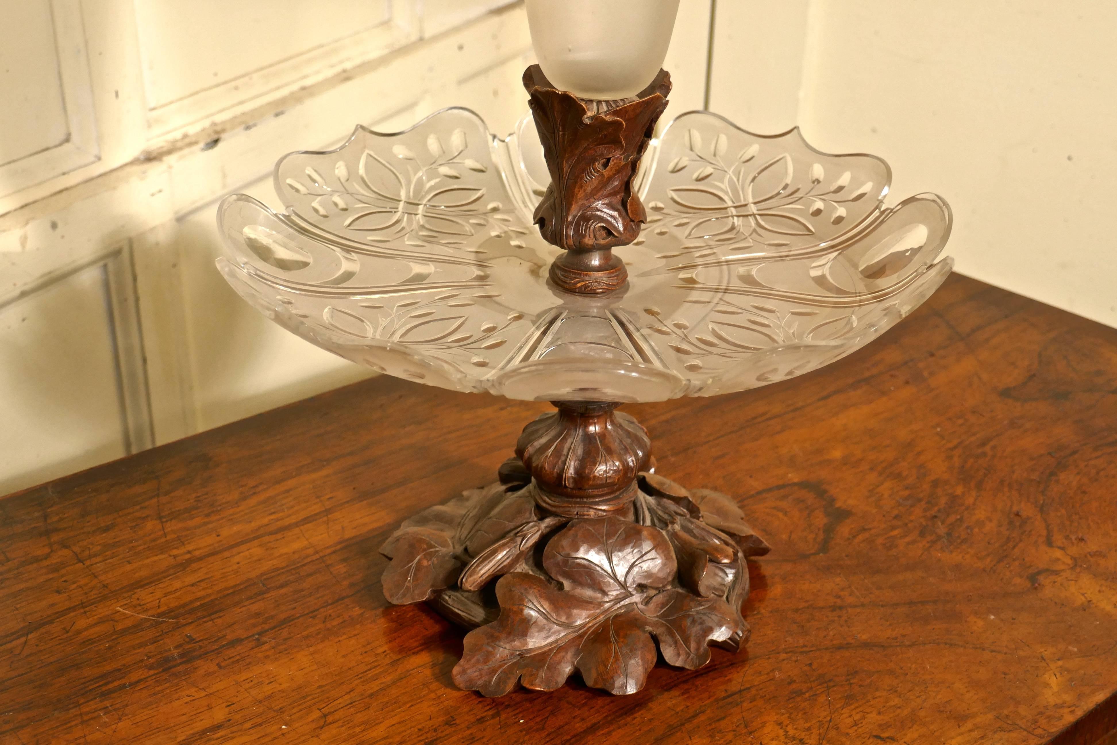 Baccarat Crystal Epergne, with Black Forest Carved Base Centrepiece In Excellent Condition For Sale In Chillerton, Isle of Wight