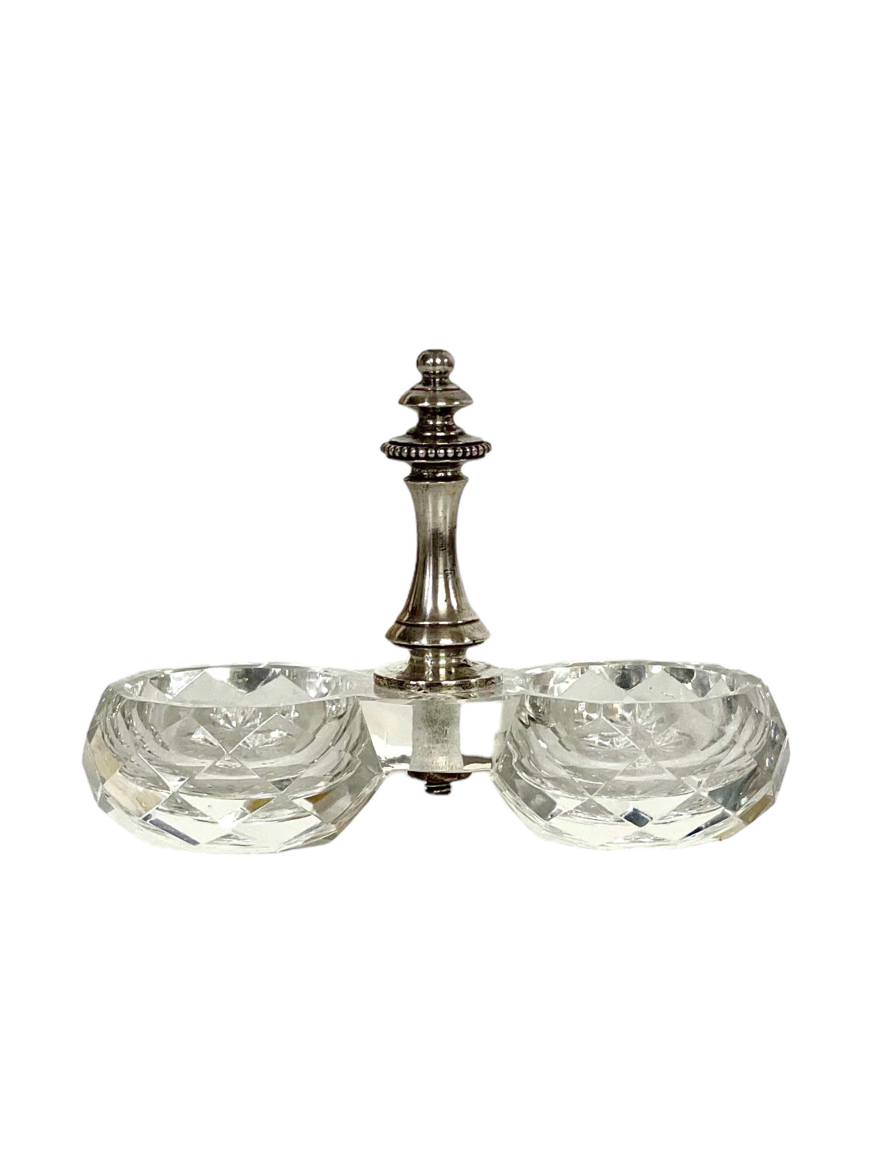 French 19th Century Baccarat Crystal Open Double Salt Cellar For Sale