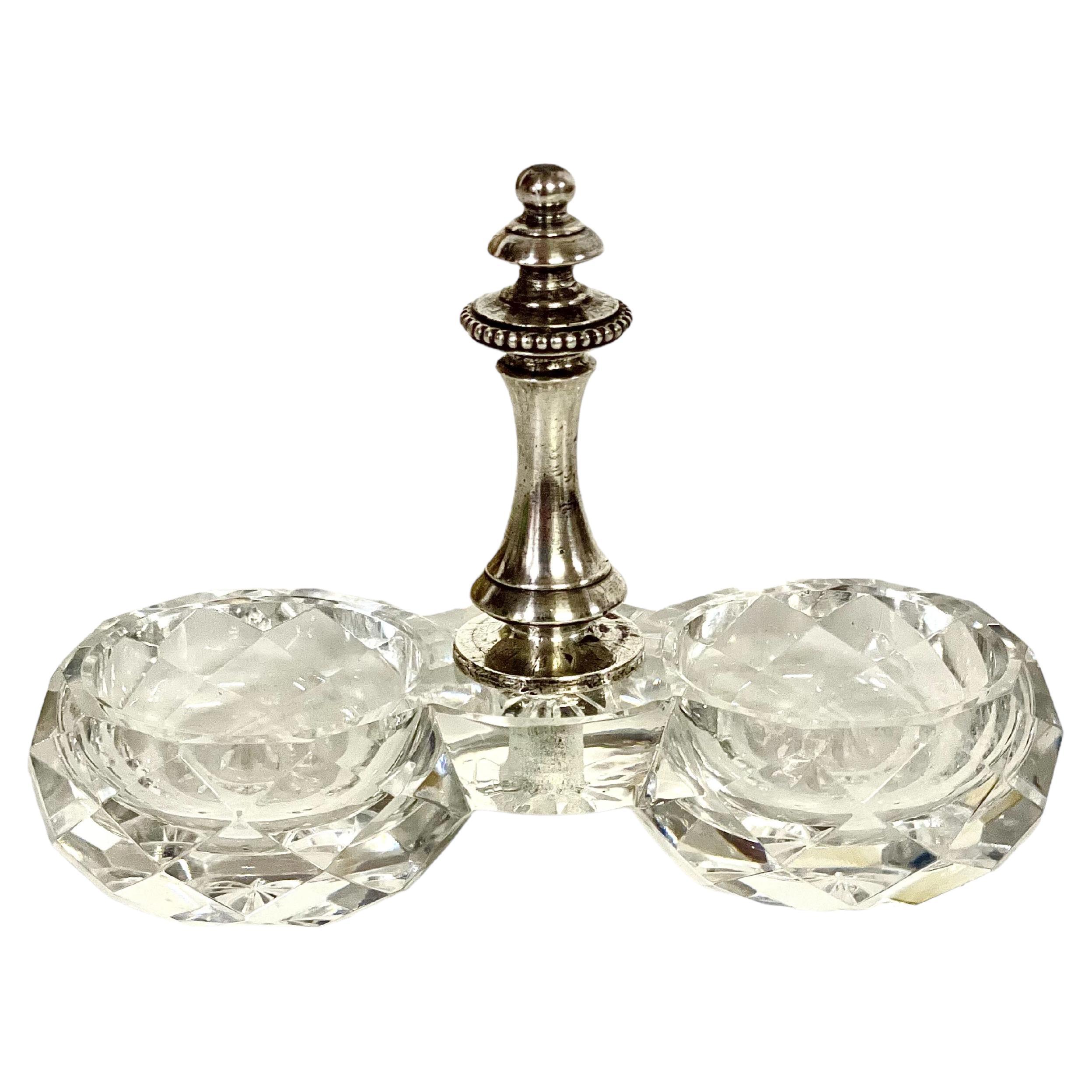 Salière double ouverte en cristal de Baccarat du 19ème siècle