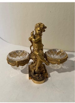 19th Century Baccarat Gilt Bronze & Crystal Double Salt Cellars, a Pair
