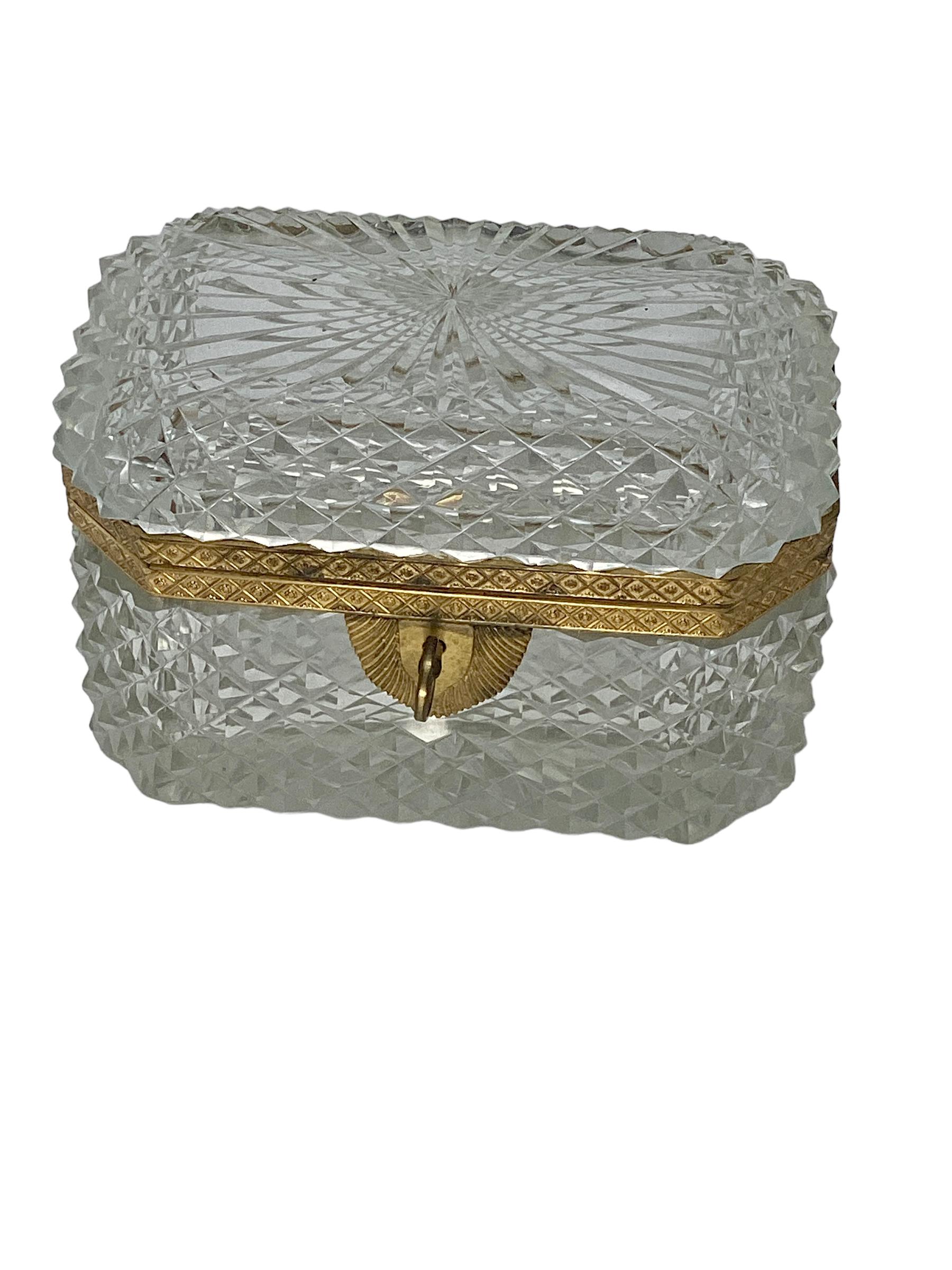 French 19th Century Baccarat Gilt Bronze Mounted Cut Crystal Glass Box  For Sale