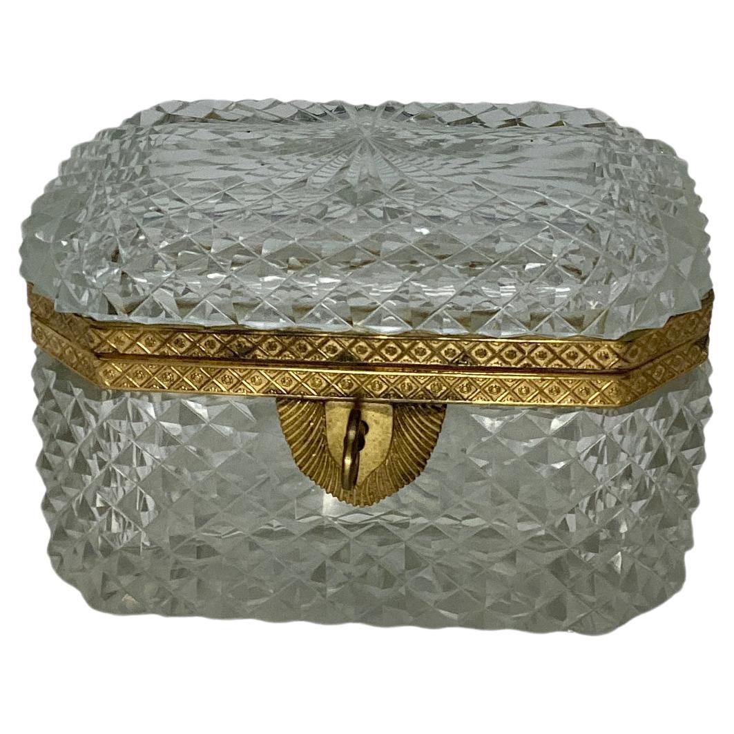 19th Century Baccarat Gilt Bronze Mounted Cut Crystal Glass Box  For Sale