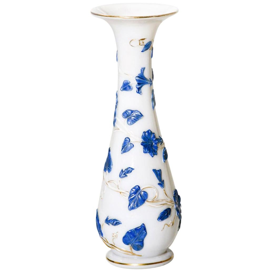 19th Century Baccarat Opaline Vase with Enamel Decoration