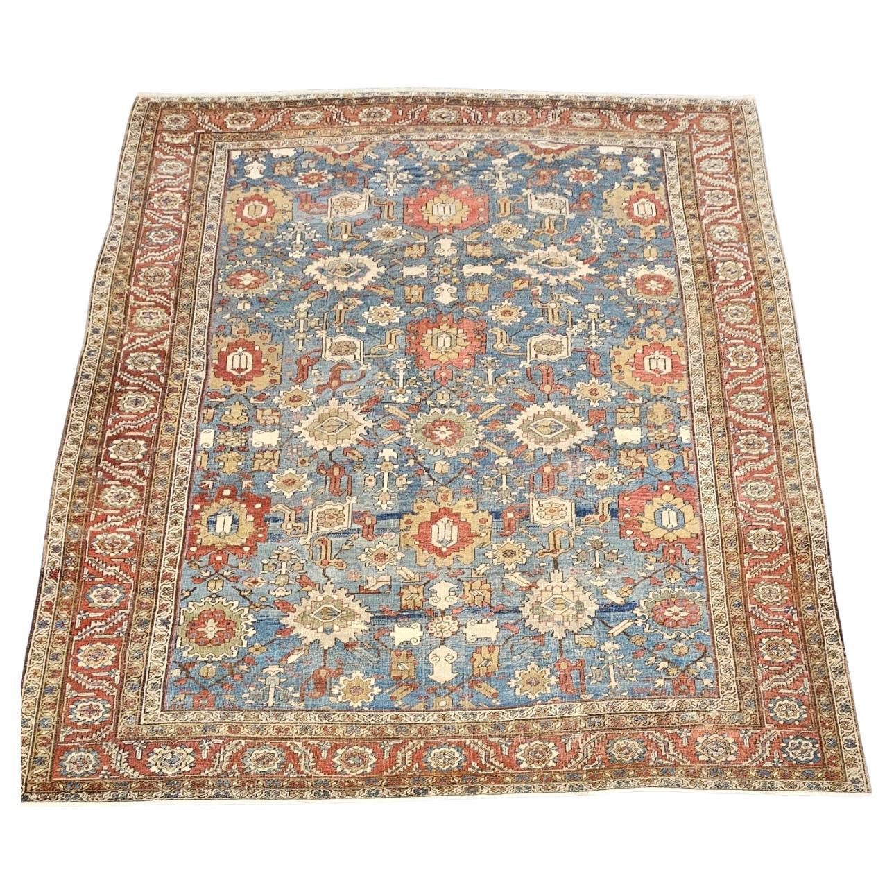 19. Jahrhundert Bakshaish Teppich (Bakhshayesh) 10 x 11,6 blauer Hintergrund im Angebot