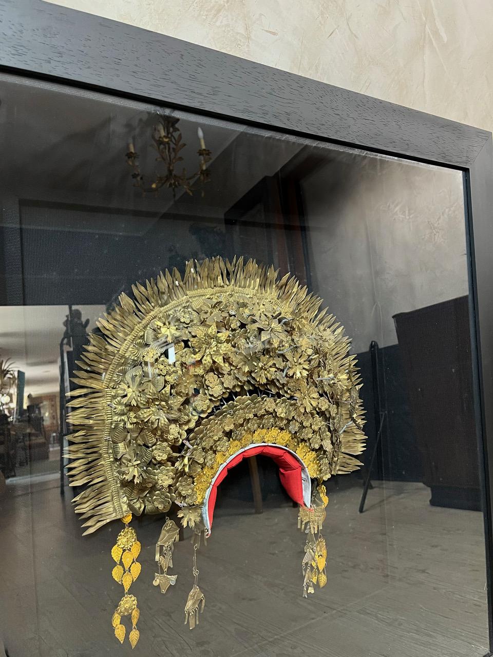 19th Century 19th century Balinese Brass Wedding Headdress Framed, 1890s For Sale