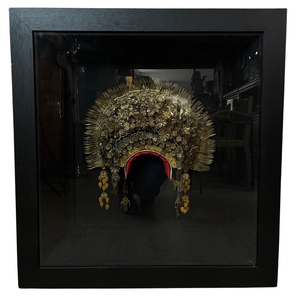 19th century Balinese Brass Wedding Headdress Framed, 1890s For Sale