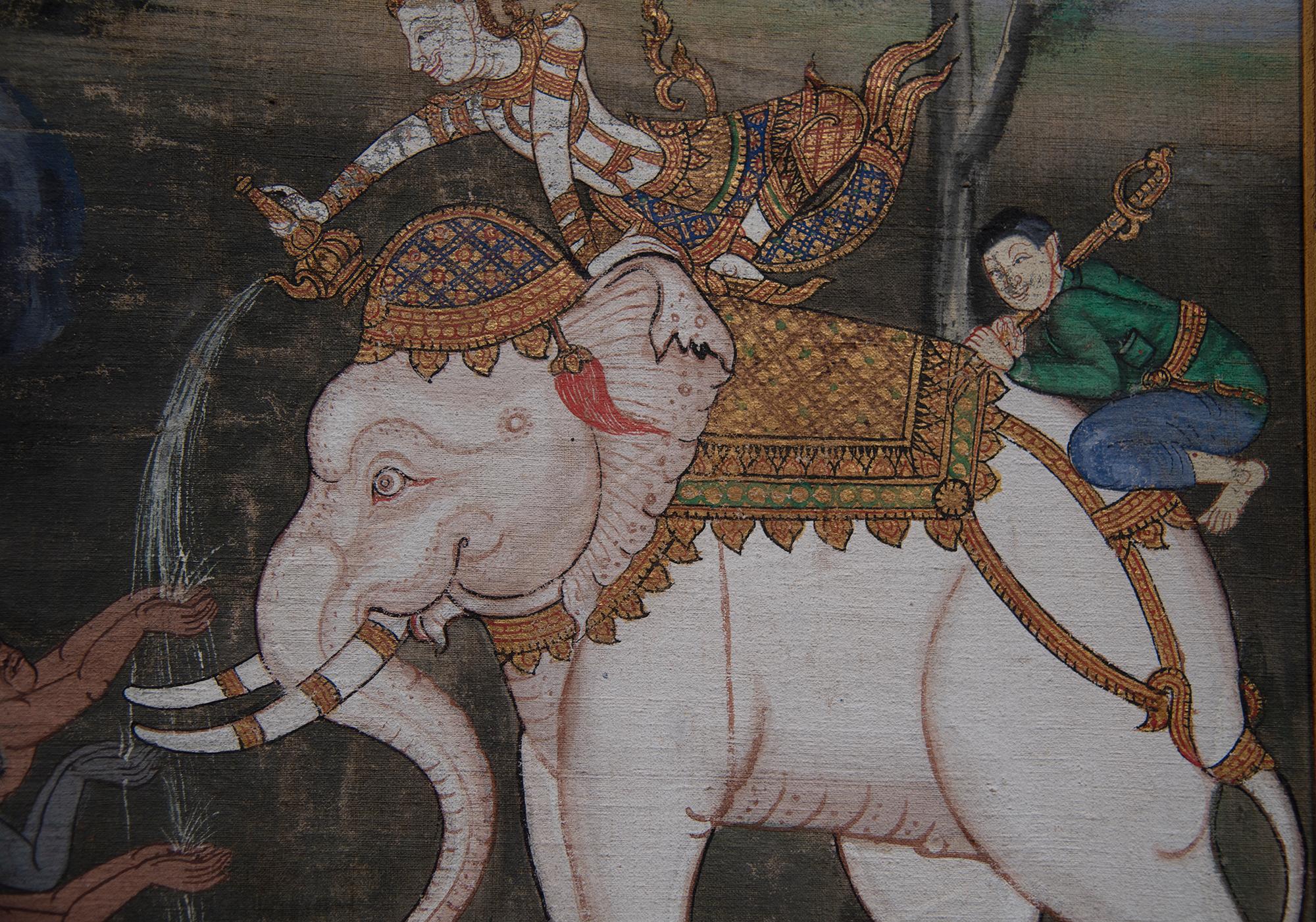 BALINESE-Elefantengemälde aus dem 19. Jahrhundert (Farbe) im Angebot