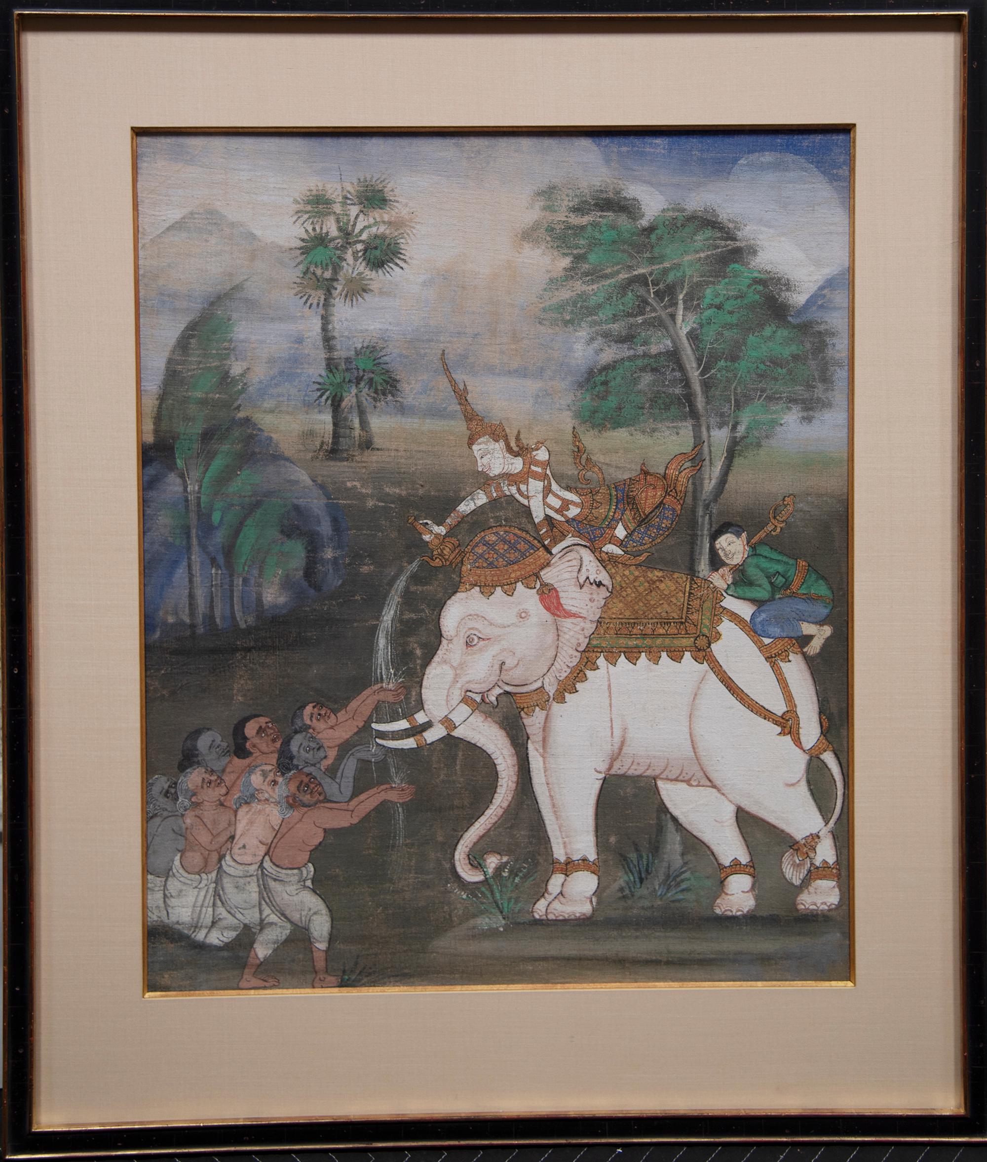 Hand-Painted 19TH Century BALINESE Elephant Painting For Sale
