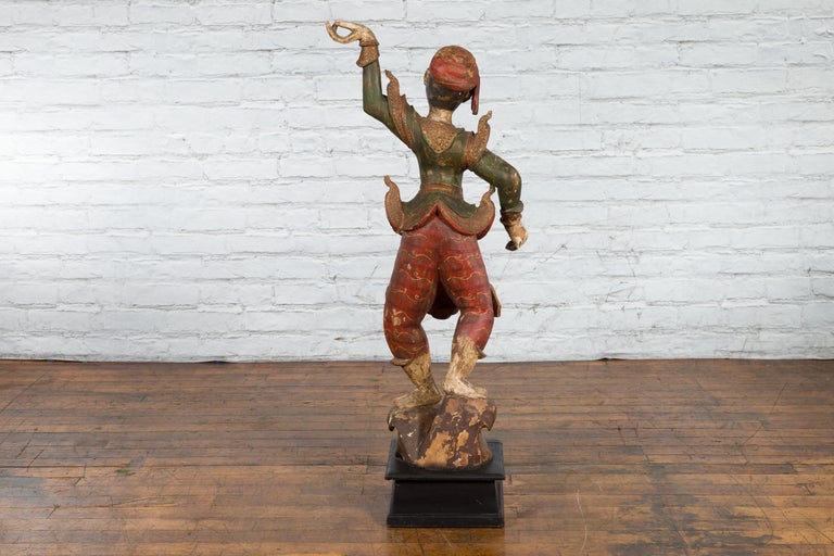19th Century Balinese Hand-Carved and Painted Wooden Sculpture of a Young Dancer For Sale 10