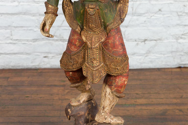 19th Century Balinese Hand-Carved and Painted Wooden Sculpture of a Young Dancer For Sale 3