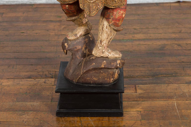 19th Century Balinese Hand-Carved and Painted Wooden Sculpture of a Young Dancer For Sale 4