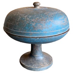 19th Century Balinese Temple Offering Tray / Bowl 'Dulang' with Blue Polychrome