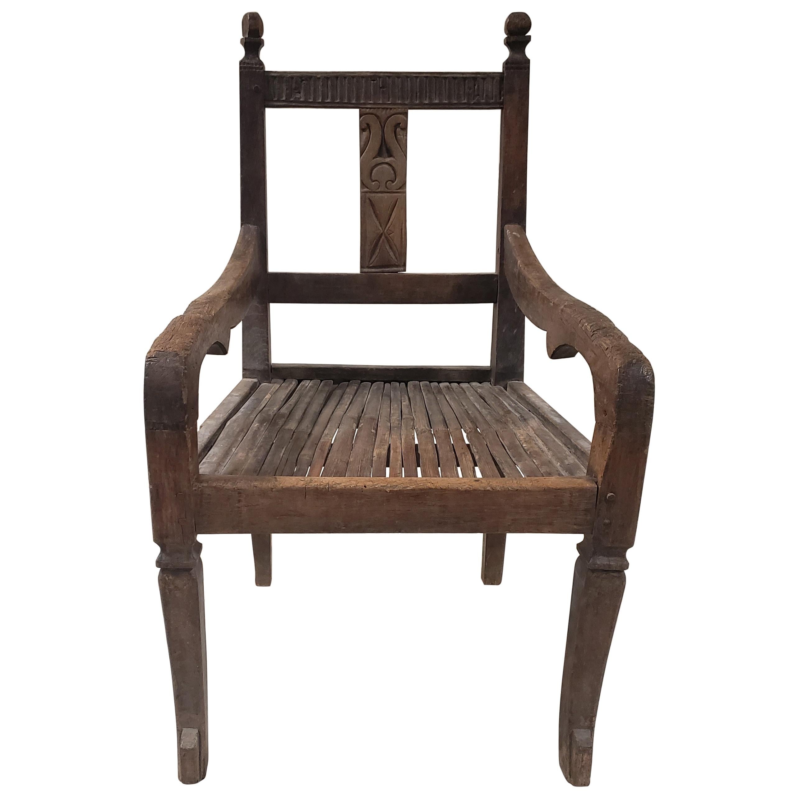 19th Century Balinese Throne Chair with Cane Seat