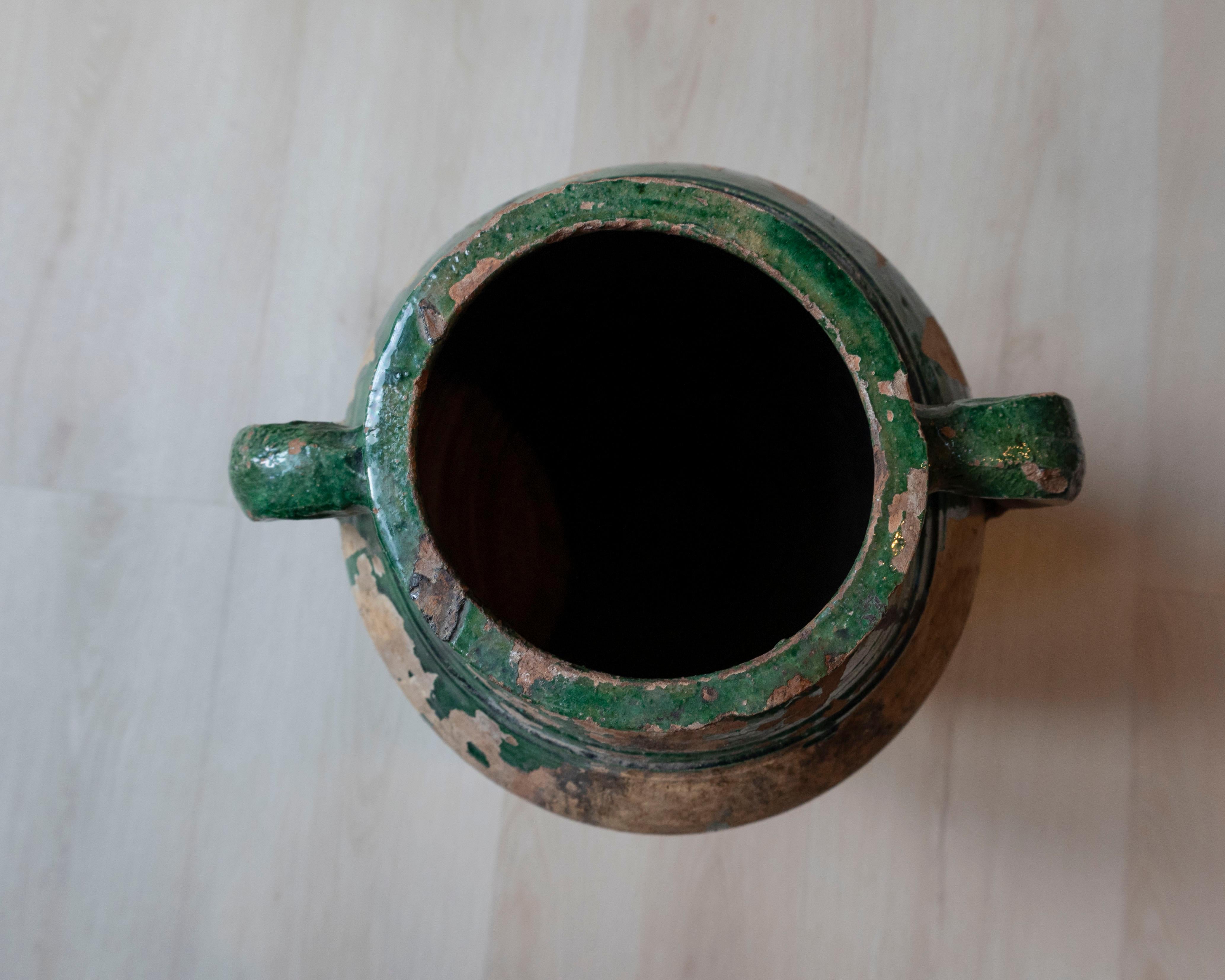 19th Century Balkan Terracotta Jar with Green Drip Glaze For Sale 7