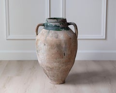 19th Century Balkan Terracotta Jar with Green Drip Glaze