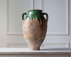 19th Century Balkan Terracotta Jar with Green Drip Glaze